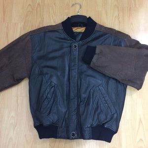 Vintage leather jacket varsity color block